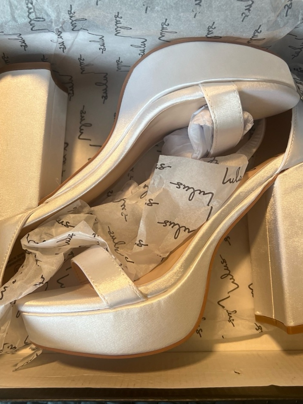Lulu's Ivory Satin Platform Block Heels